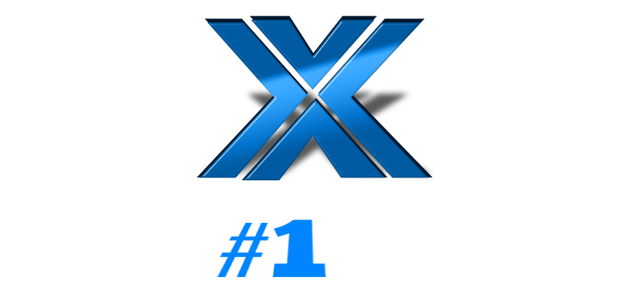 A blue logo with the letter x.